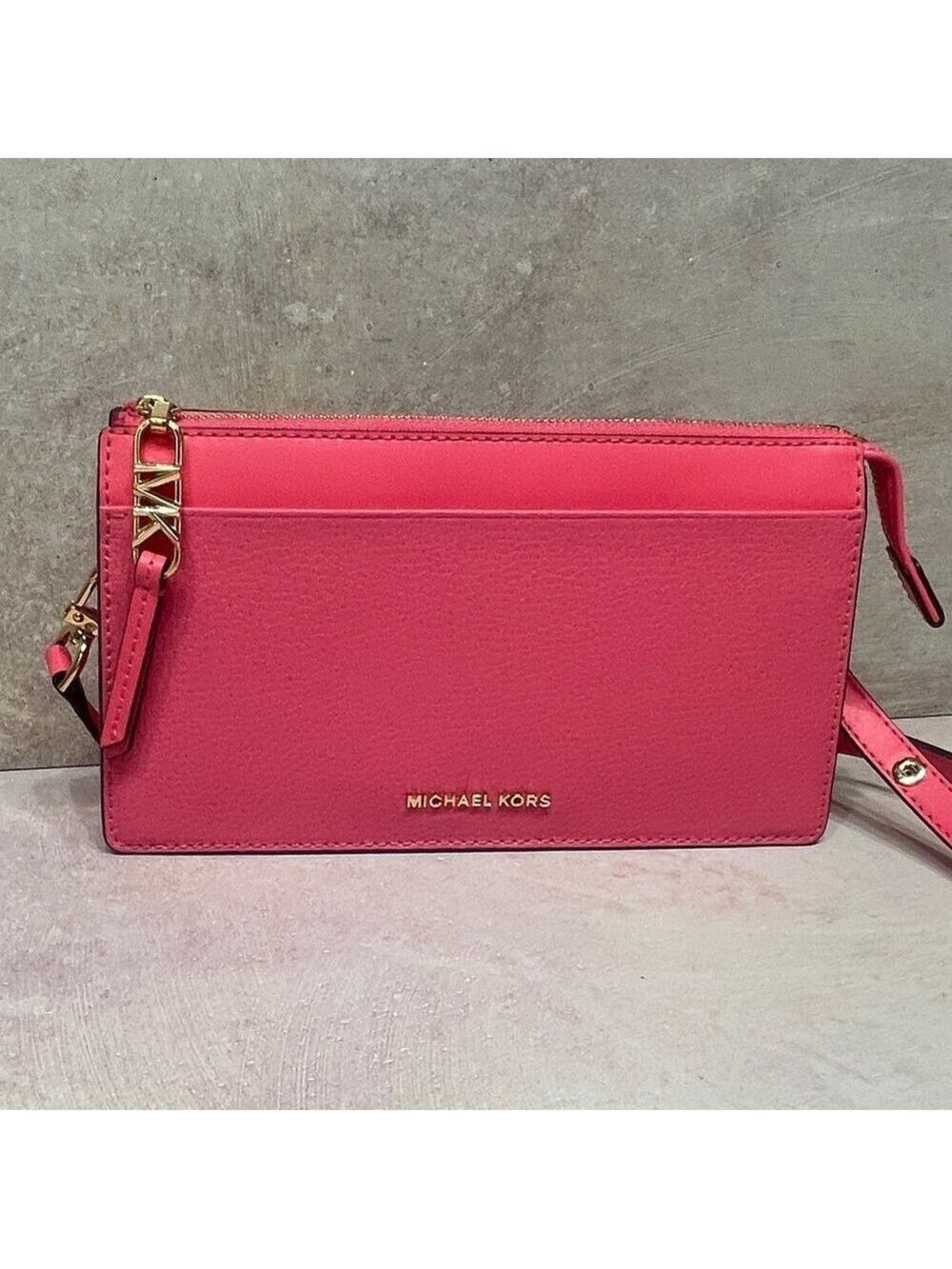 Michael Kors Pebble Leather Pouchette & Matching Wallet Camila Rose Pink - Picture 5 of 7